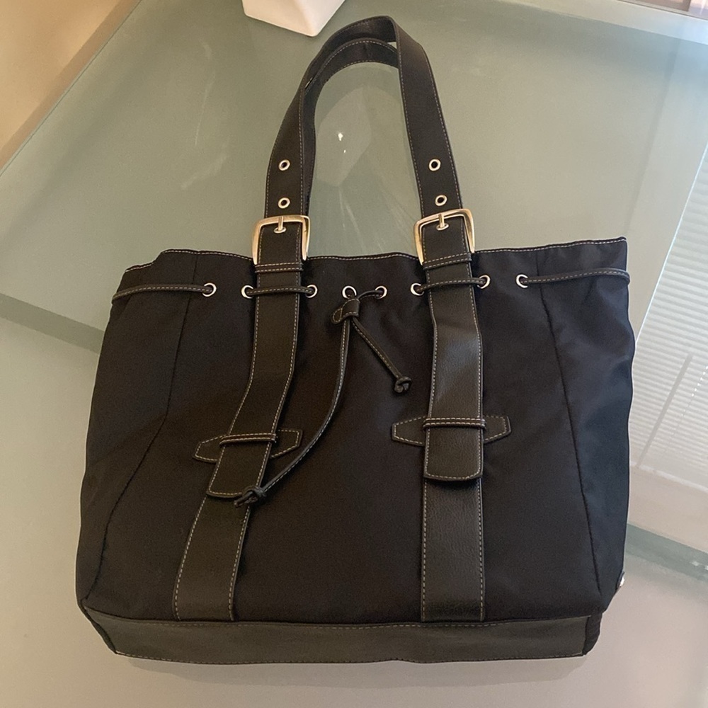 Nine West Tote Nine West Black Soft Structured Nylon Tote with Silver Hardware